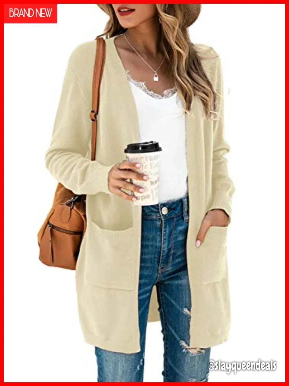 Long Sleeve Open Front Knit Cardigan with Pockets Oversized